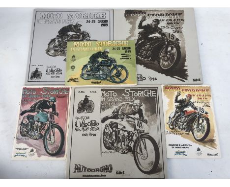 Three unusual glazed tile plaques commemorating three Motostoriche Grand Prix, 1984, 1986 and 1989, all with artwork depictin