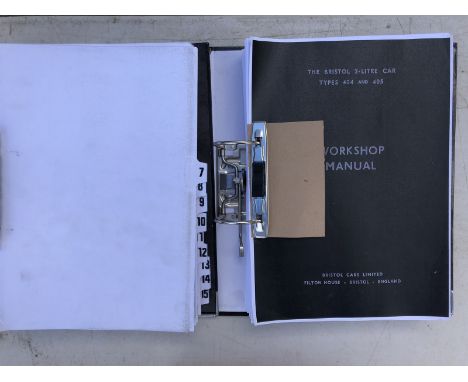 A reproduction Bristol 400 Series workshop manual in two black binders. 