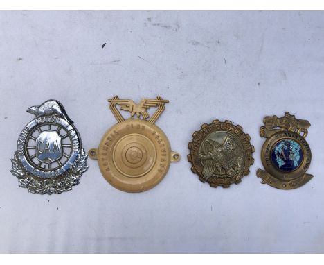 Four foreign car badges, Automobile Club of Bolivia and Chile, The Ontario Motor League Club and the Finland Automobile Club.