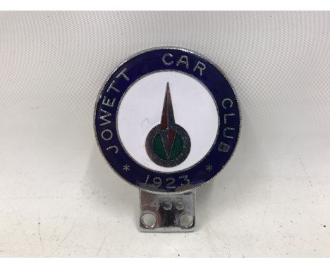 A Jowett Car Club 1923 enamel car badge stamped 433.