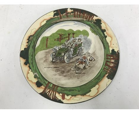 A Royal Doulton motoring related plate titled 'A nerve tonic' depicting an Edwardian motorcar, stamped D2406.