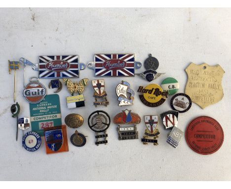 A selection of assorted enamel and other badges including Butlins, some Continental rallies etc.