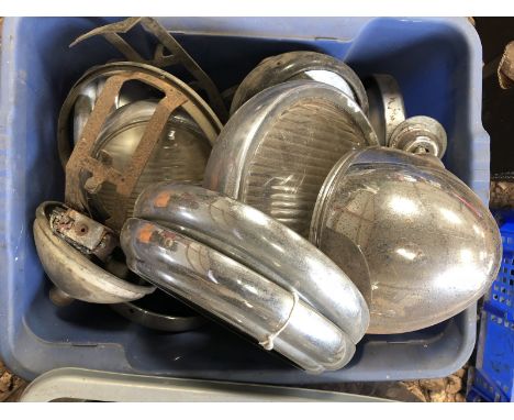 A box of assorted lamp parts. 