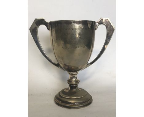 A silver plated two-handled trophy - West Hants and Dorset Car Club - The Bouncer's Trophy presented by A. Oliver Esq., by re