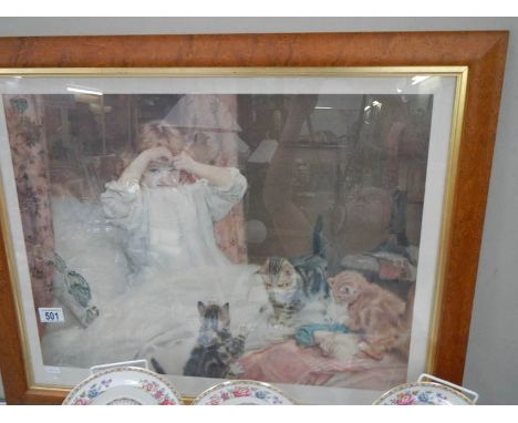 An old Pear's print in birds eye maple frame. Collect Only.Frame size 70cm x 57cm. Image size, 55.5cm x 42cm. 