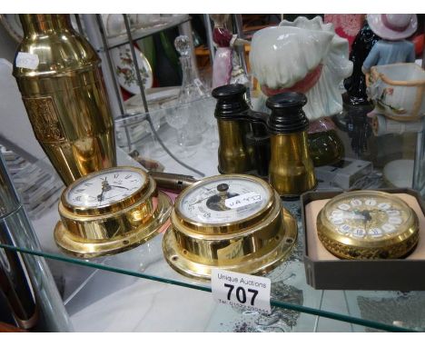 A brass ships clock, brass ships barometer, other clocks etc.,