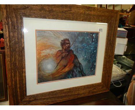 A good print depicting an Aboriginal Warrior.
