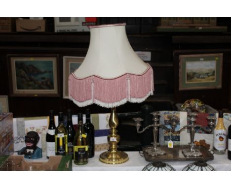 Brass effect table lamp and shade