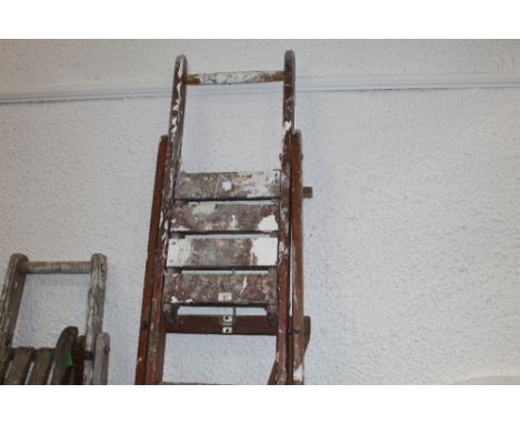 A Vintage pitch pine step ladder 255 cm high 