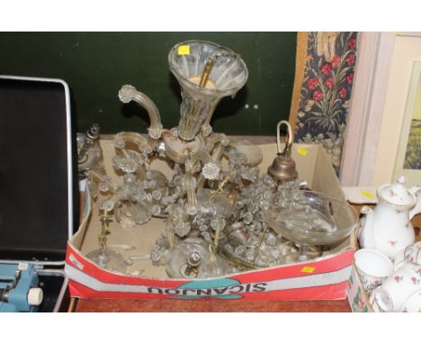 Venetian glass chandelier and a glass light fitting  