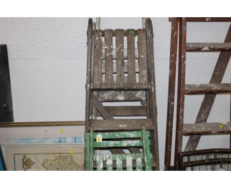 3 vintage wooden stepladders  