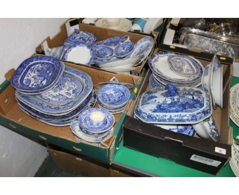 Three boxes of blue and white china, including Copeland spode