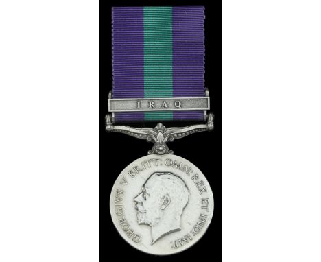 General Service 1918-62, 1 clasp, Iraq (39672 Pte. T. Garland. Hamps. R.) good very fine £60-£80  ---  Sold with copied Medal