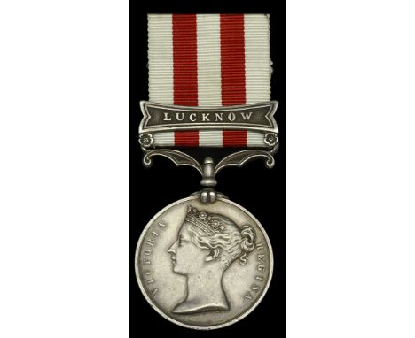 Indian Mutiny 1857-59, 1 clasp, Lucknow (Gr. & Dr. Wm. Dodd, 12th. Bn. R. Arty.) minor edge bruising, otherwise very fine £24