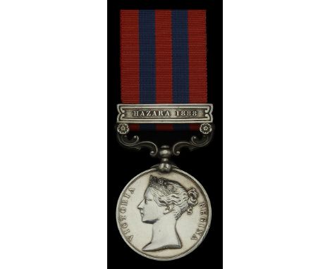India General Service 1854-95, 1 clasp, Hazara 1888 (55 Pte. D. Sangster, 2d. Bn. Sea. Highrs.) light contact marks, good ver