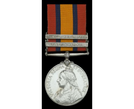 Queen’s South Africa 1899-1902, 2 clasps, Cape Colony, South Africa 1902, unofficial rivets between state and date clasps (68