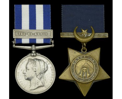 Pair: Private R. Neil, Seaforth Highlanders  Egypt and Sudan 1882-89, dated reverse, 1 clasp, Tel-El-Kebir (496. Pte R. Neil,