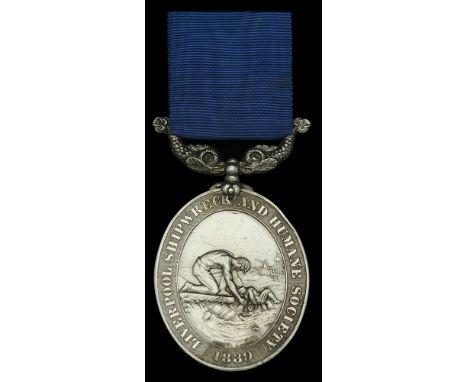 Liverpool Shipwreck and Humane Society, Marine Medal, 2nd type oval medal with replacement R.N.L.I. double-dolphin suspension