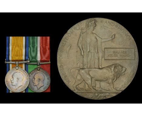 The British War Medal awarded to Steward W. H. Waugh, Mercantile Marine, who was killed in action when the S.S. Normandy was 