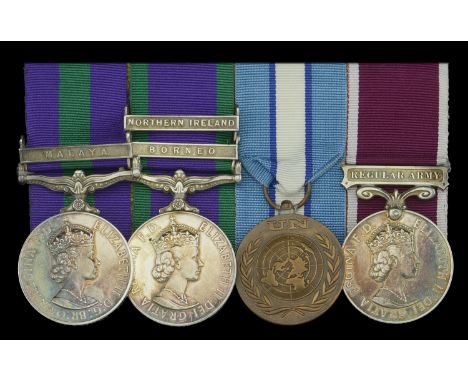 Four: Staff Sergeant B. Restall, Royal Hampshire Regiment  General Service 1918-62, 1 clasp, Malaya, E.II.R. (22841103 Pte. B