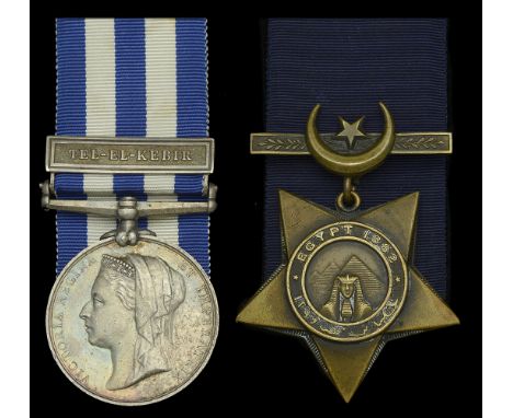 Pair: Captain C. W. Wildman, Royal Irish Fusiliers  Egypt and Sudan 1882-89, dated reverse, 1 clasp, Tel-El-Kebir (Captn. C. 