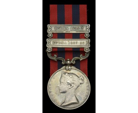 India General Service 1854-95, 2 clasps, Burma 1885-7, Burma 1887-89 (Lieut. H. P. L. Estridge 2nd Bn. R.W. Surr. R.) polishe