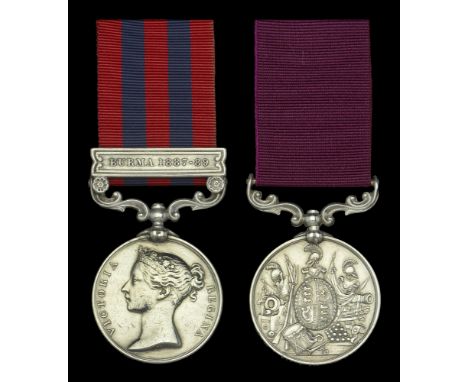 Pair: Colour Sergeant J. Gostelow, Hampshire Regiment  India General Service 1854-95, 1 clasp, Burma 1887-89 (726 Sergt. J. G