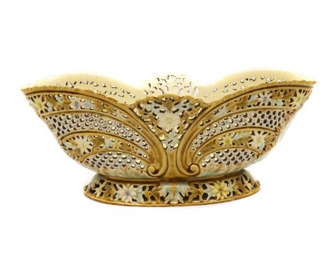 A large Zsolnay porcelain centrepiece,19th century, of basket form, with pierced and moulded foliate decoration, 41.5cm high,