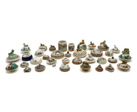 A collection of Chinese famille rose and famille verte covers,18th-20th century, of domed form, painted with figures, flowers