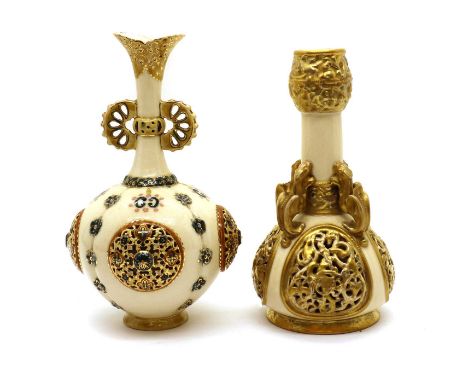 A Zsolnay-Pecs porcelain vase,late 19th century, of globular form, with pierced and gilt heighted decoration, bearing impress
