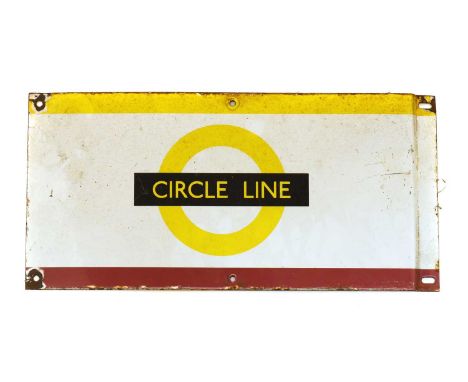 A double sided Circle Line enamel sign,1930s, the reverse marked 'J Bruton &amp; Sons Z 25497 DN 18465/19',48.5cm wide23cm hi