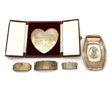 A cased silver presentation plaque,London 1962, of heart form, engraved 'Horse of the Year, Gala Performance, October 1962, P