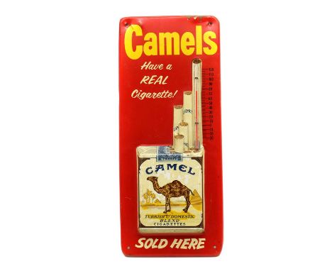 A Camels Cigarettes aluminium thermometer sign,mid 20th century,14.5cm wide34cm highCondition ReportLosses to the enamel arou
