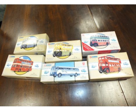 Eighteen boxed Corgi Classic buses both single and double decker types to include makers such as Daimler