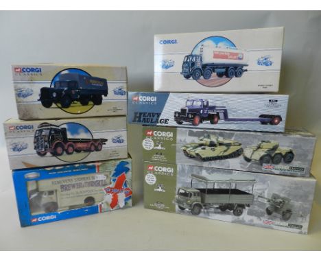 Twelve boxed Corgi Classic trucks to include eight wheel Foden and ERF types, a Scammell low loader and Scarab two army vehic