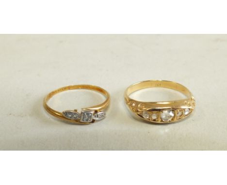 A five stone diamond ring on 18ct gold shank together with a three stone diamond ring on 18ct gold shank