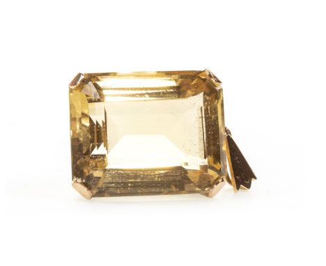 LARGE CITRINE PENDANT, the step cut citrine 22mm long, to a pierced mount, unmarked, 10g