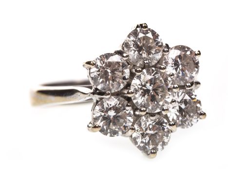 DIAMOND FLORAL CLUSTER RING, set with round brilliant cut diamonds totalling approximately 3.00 carats, in eighteen carat whi