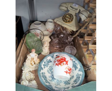 A 1970's dial telephone in cream; a Poole baluster vase with floral pattern (chip to rim); another smaller (a.f.); a molded g