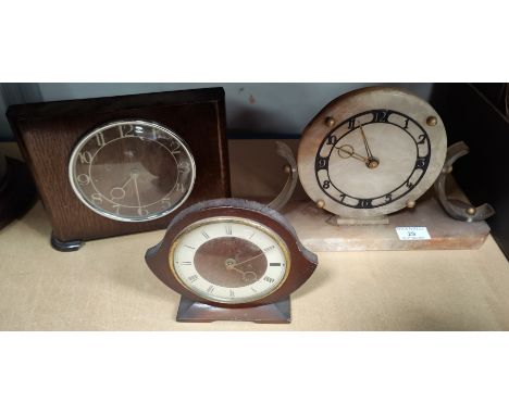A marble Art Deco Tempco clock and 2 other clocks 