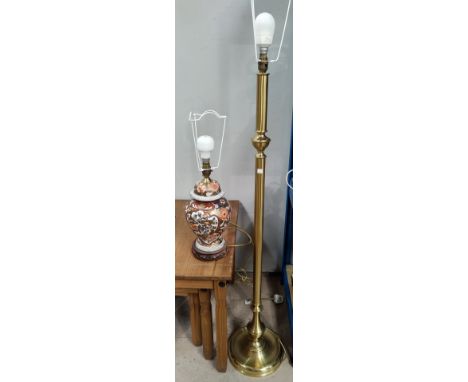 A standard lamp with turned brass column; an Imari style table lamp 