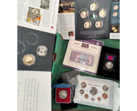 A Worcester Medal Service silver Waterloo Commemorative medal cased, 5 Royal Mint bronze medals, other coins; a Silver Jubile