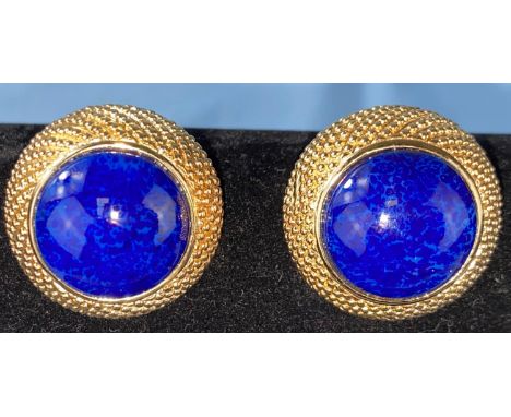 A pair of Christian Dior gilt lapis lazuli coloured stone circular clip-on earrings with gilt raised surround 