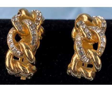 A pair of large Christian Dior gilt clip-on earrings of linked hooped form 