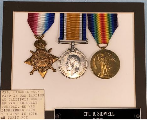 2090 Cpl R. SIDWELL Lancashire Fusiliers, WWI 1914-15 star trio, seriously wounded at Gallipoli 