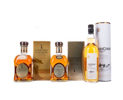 CARDHU GOLD RESERVE (2) Single Malt Scotch Whisky 70cl, 40% volume, in carton. ANCNOC 12 YEARS OLD Single Malt Scotch Whisky 