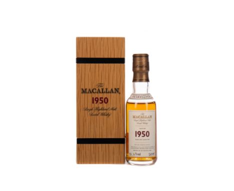 MACALLAN 1950 FINE AND RARE MINIATURE AGED 52 YEARS Single Malt Scotch Whisky Bottled 2002, unique reference IFLAVM. 50ml, 51