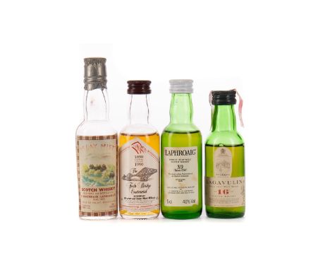 FOUR ISLAY SCOTCH WHISKY MINIATURES Includes Islay Mist (70° proof), Bowmore Forth Bridge Centennial 10 years old (40%), Laga