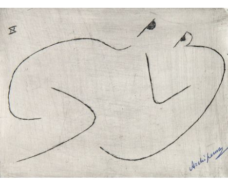 Alexander Archipenko. (1887 Kiew - 1964 New York). Two figures. 1962. Radierung auf BFK Rives. 11 x 15 cm (19 x 26 cm). Signi