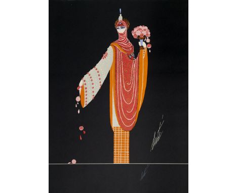 Art Déco - - Erté (d.i. Romain de Tirtoff). (1892 Sankt Petersburg - 1990 Paris). o.T. (Frau mit Blumenbouquet). 1970er. Sieb
